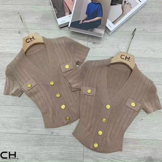 Áo len cộc tay cúc đồng 2 màu hàng qc