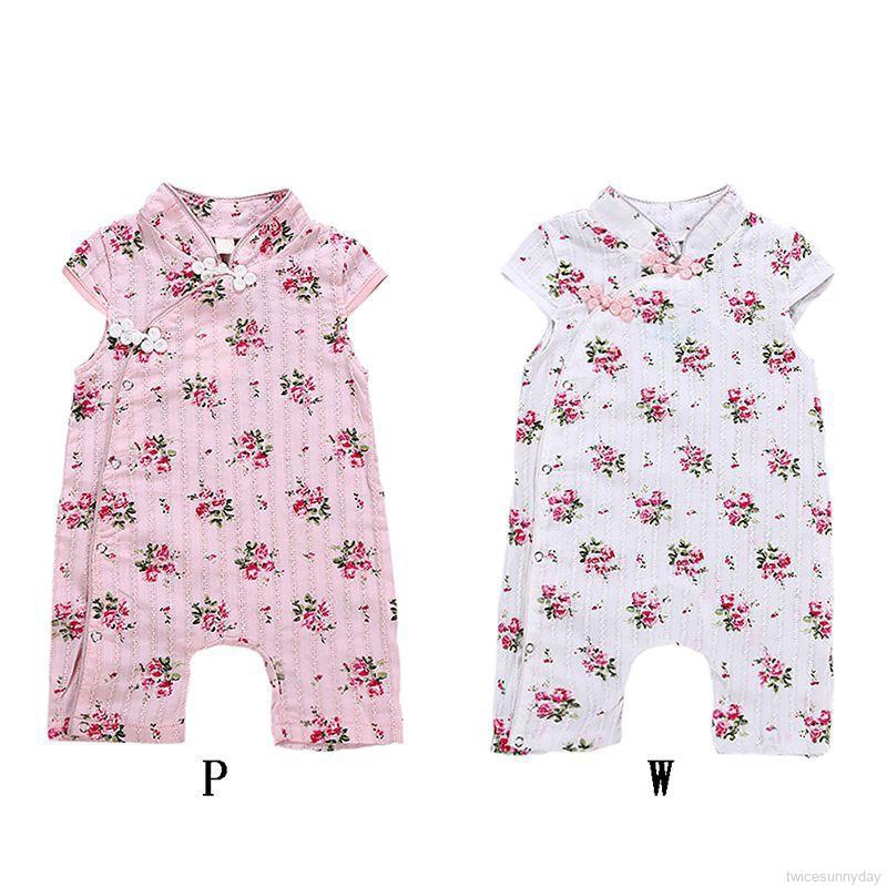 Áo liền quần in hoa cho bé gái