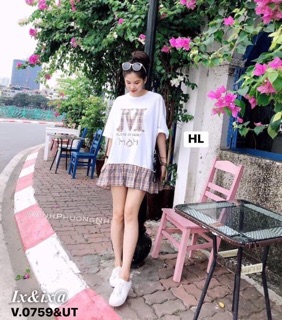 Váy suông chữ M phối kẻ - UT
