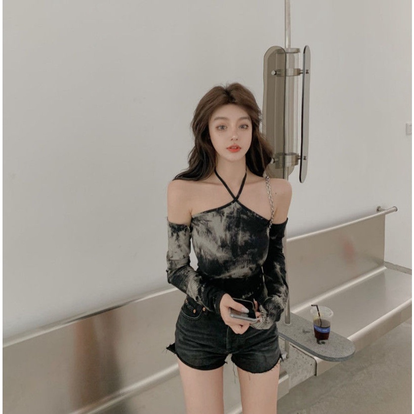 Áo thun COZOK tay dài trễ vai thiết kế dây đan chéo quyến rũ