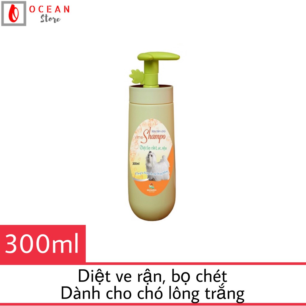 Sữa tắm cao cấp diệt ve rận, bọ chét, dưỡng lông cho chó (chuyên dành cho chó lông trắng) (VMD) - ViMe Shampoo 300ml