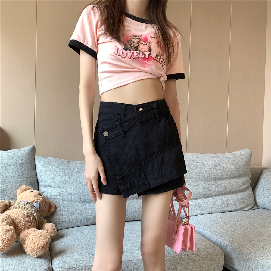 Quần jeans giả váy nữ Leeva Shop lệch tà phong cách cá tính CV038