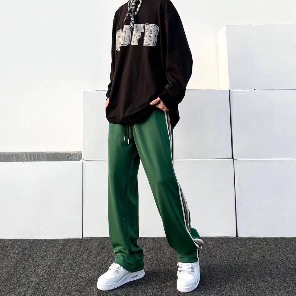 Quần Dài Thể Thao Ống Rộng Kẻ Sọc Màu Sắc Tương Phản Phong Cách Hip Hop Mỹ Size M-3xl Thời Trang Dành Cho Nam Và Nữ