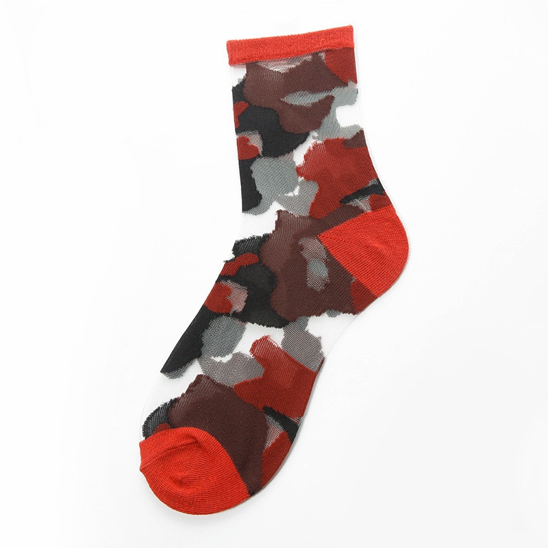 Camouflage Glass Silk Women Socks Summer New Fashion Transparent Crystal Silk Ultrathin Couple Socks Mesh Lace Sexy Female Socks