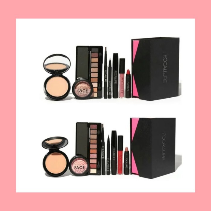 (hàng Mới Về) Bộ 8 Mỹ Phẩm Trang Điểm Focallure Gồm Phấn Mắt + Bút Kẻ Mắt + Mascara + Son Môi Chống Nước