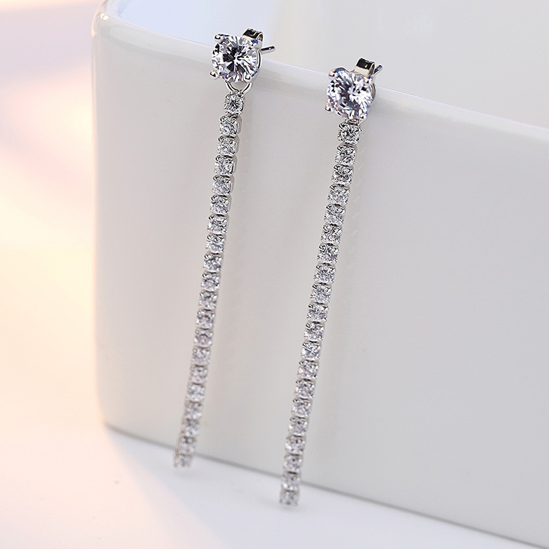 Khuyên Tai Bạc 925 Dáng Dài Đính Đá Zircon / Ngọc Trai Nhân Tạo Phối Tua Rua Phong Cách Hàn Quốc Thời Trang Cho Nữ-S1