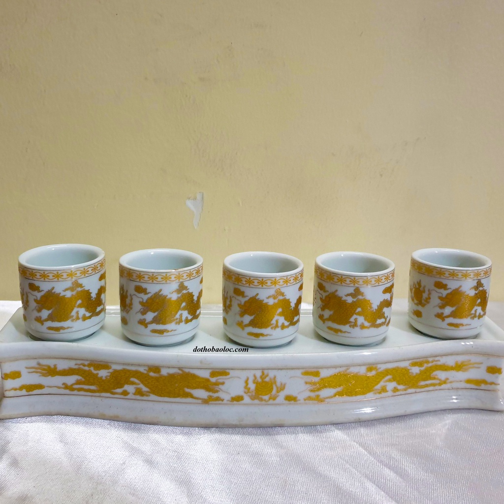 Bộ Đồ Thờ Cúng - Set Đồ Thờ Phụng Sứ Trắng hình rồng  In Nổi Cao Cấp
