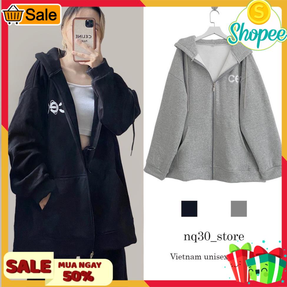 Áo Khoác Nỉ Bông Hoodie Zip CEC Form Rộng Nam Nữ Unisex HN