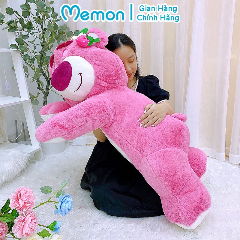 Gấu Bông Lotso Huggin Bear Lông Xù Tai Dâu Nằm Khổng Lồ Cao Cấp Memon