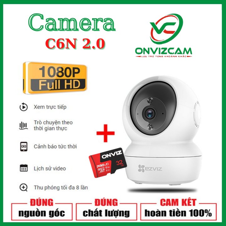 Camera Wifi Ezviz C6N 1080P - Combo Camera Không Dây, xoay 360°, Đàm Thoại 2 Chiều, thẻ 32GB/64GB/128GB