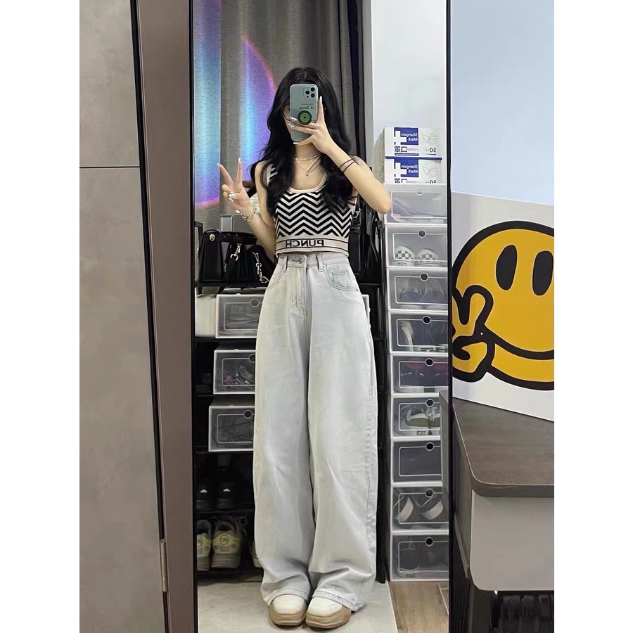 Cocory vn Áo Hai Dây Dệt Kim Cổ Chữ U Kẻ Sọc Quyến Rũ Thời Trang Mùa Hè Cho Nữ