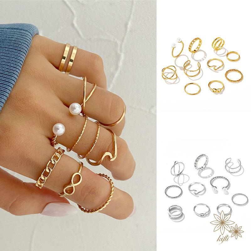 Set 10 Nhẫn Đeo Khớp Ngón Tay Hạt Ngọc Trai Đôi Hình Học Sáng Tạo Đơn Giản Cho Nữ