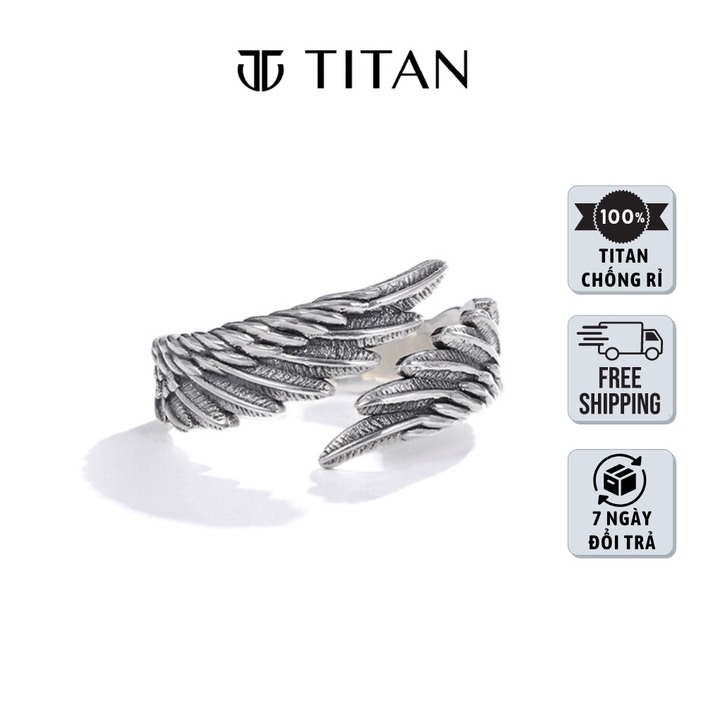 Nhẫn nam nữ họa tiết đôi cánh, nhẫn titan thời trang unisex freesize không gỉ màu bạc hiphop cá tính Titan shop
