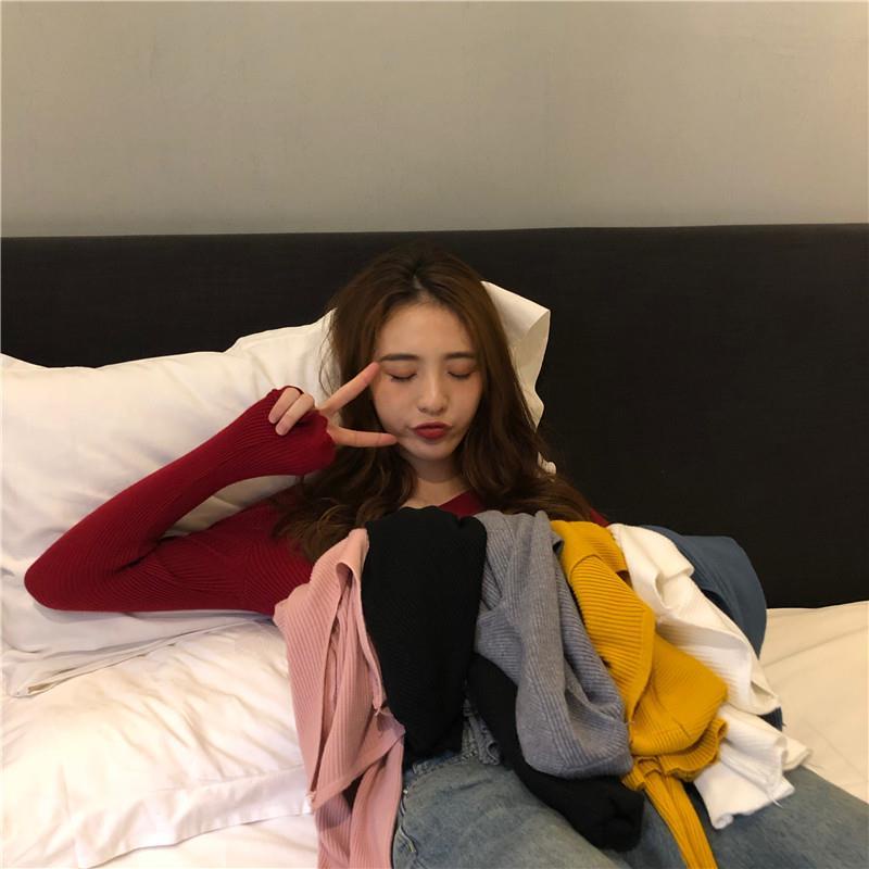 Áo len tay dài cổ chữ V form ôm kiểu dáng vintage hợp thời trang | BigBuy360 - bigbuy360.vn