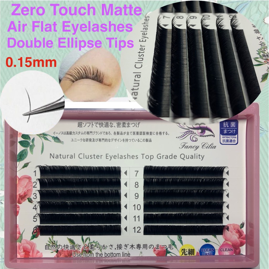 Air Flat Matte individual Grafting Eyelash Curl C D DD  Thickness 0.15mm Zero touch Feel super soft & natural Double Split Tips Ellipse Eyelashes extension individual Mink Lashes