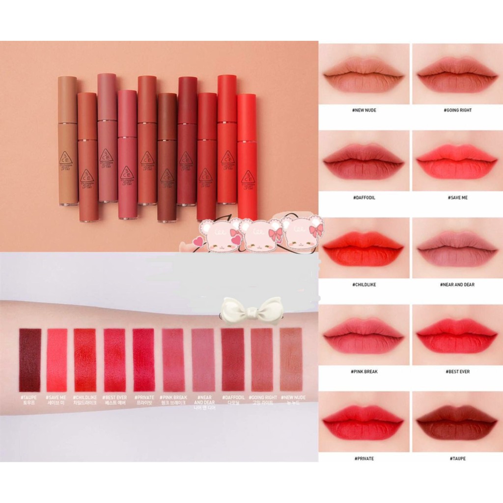 [FULL MÀU] SON 3CE VELVET LIP TINT