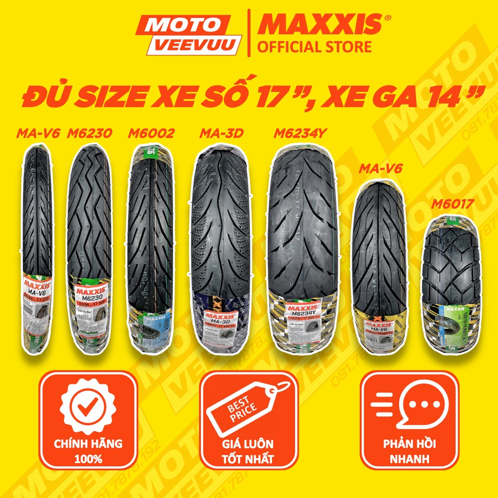Vỏ lốp xe máy Maxxis kim cương V6 6230 6002 6234 70 80 90 100 110 120 130 140 vành 17 14 Exciter Sirius AB Wave Winner