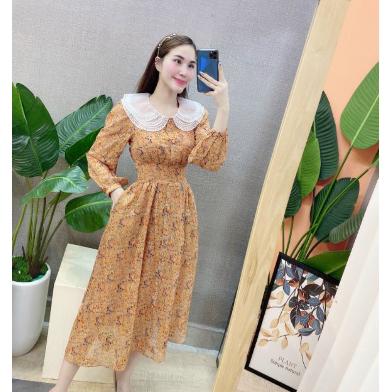 Váy hoa tằm cổ sen tiểu thư | BigBuy360 - bigbuy360.vn