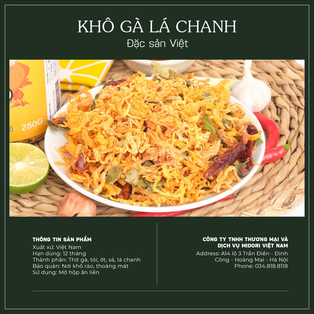 Khô gà lá chanh VIETGOURMET khô gà ăn vặt đặc sản việt ( hộp 200gr )