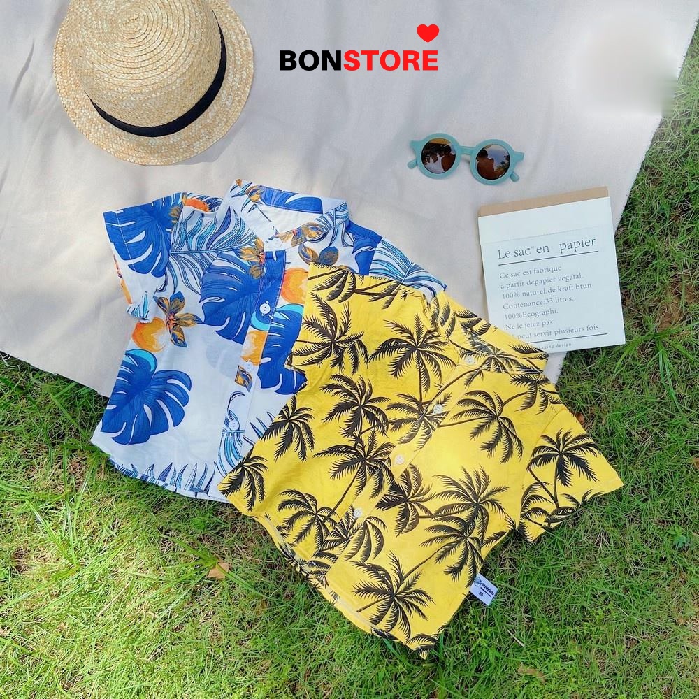 Áo sơ mi bé trai, áo sơ mi ngắn tay mặc ở nhà và đi chơi cho bé BONSTORE