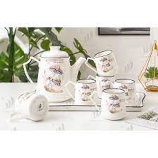 Bộ ấm chén kèm khay sứ sang trọng