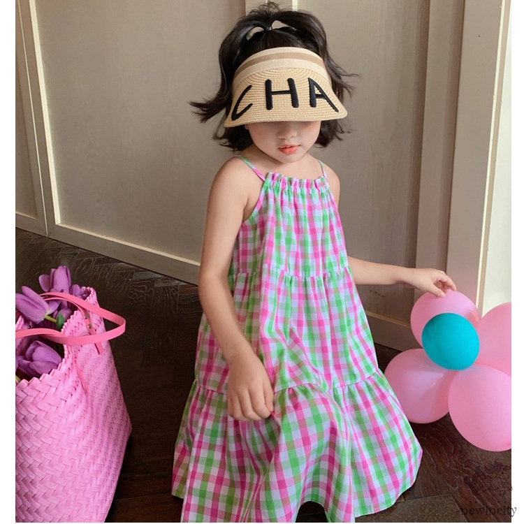 Đầm Sát Nách Đi Biển Mùa Hè In Họa Tiết Kẻ Sọc Phong Cách Hàn Quốc Cho Bé Gái