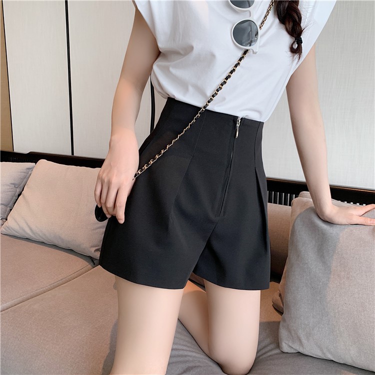 Quần short nữ Ladya lưng cạp cao ống rộng ngắn khóa trước vải tuyết mưa vintex trơn M33