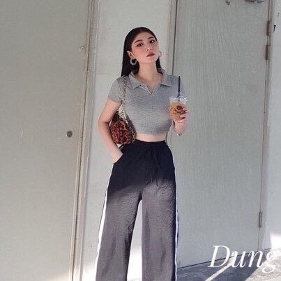 Áo phông dáng croptop cổ bẻ ngắn tay, Áo thun kiểu cổ đức dáng ngắn PC834 - NhiNhi Shop