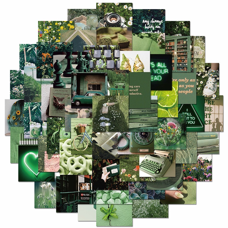 Bộ 50 miếng dán trang trí máy tính xách tay chống thấm nước hình phong cảnh xanh lá