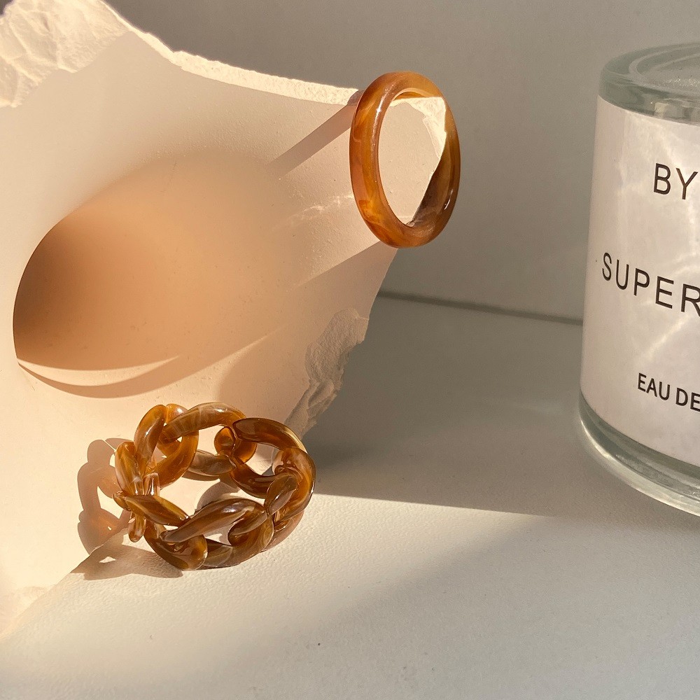 iF YOU Bộ 2 Nhẫn Nhựa Resin Thiết Kế Đơn Giản Cho Nữ