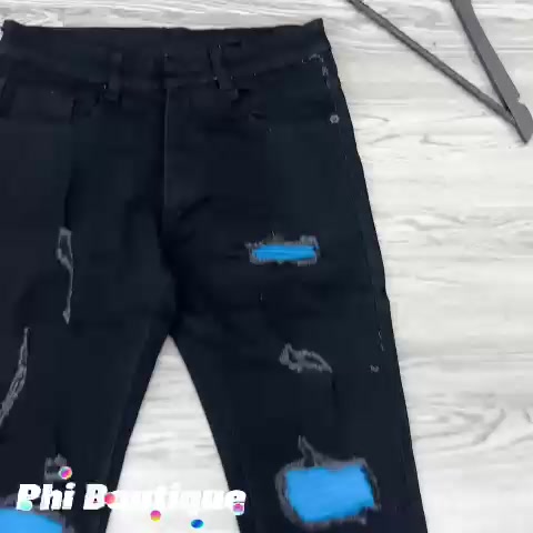 Quần jean bò nam slimfit Amiri đen rách xước lót da nhăn xanh dương đùi gối bao cháy phố QJ20P | BigBuy360 - bigbuy360.vn