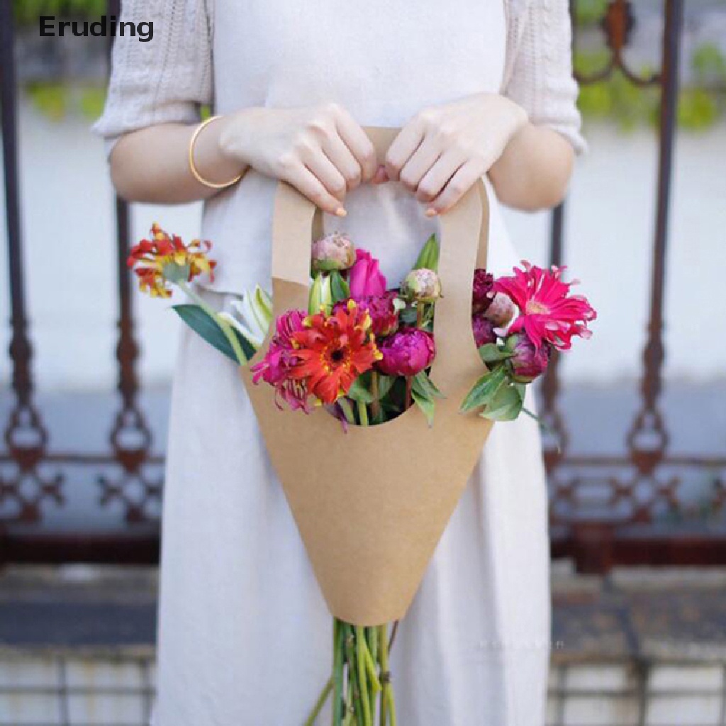 Set 5 túi giấy kraft đóng gói hoa quà tặng có quai xách thủ công