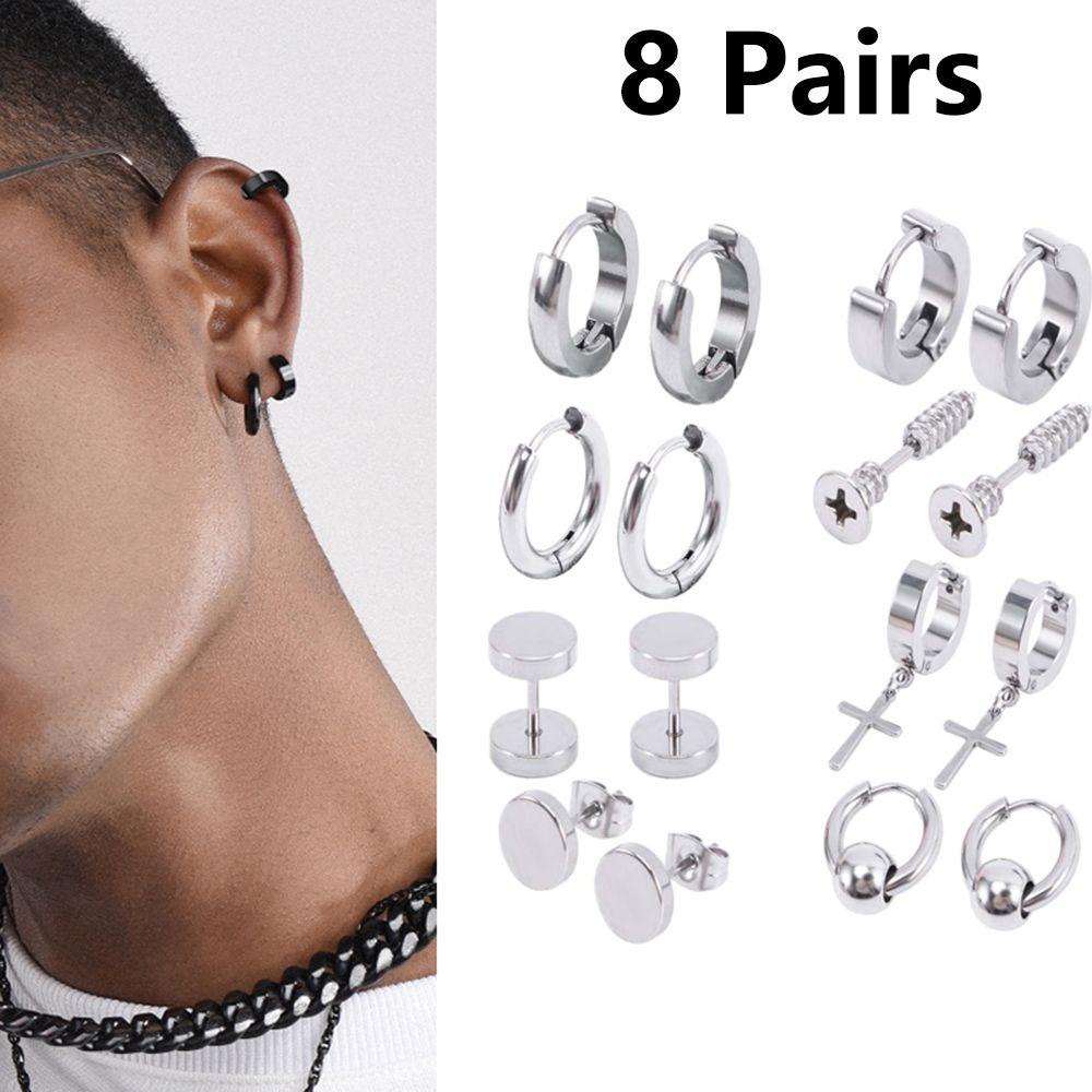 Bông Tai Tròn Bằng Titan Màu Đen Phong Cách Punk VANES1