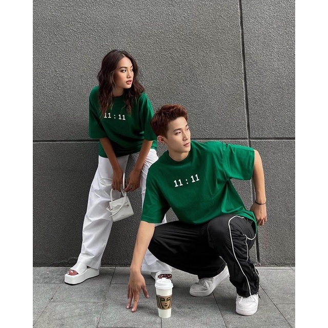 ÁO THUN TAY LỠ COTTON 11:11 XANH VE CHAI FORM UNISEX NAM NỮ (kèm ảnh thật)