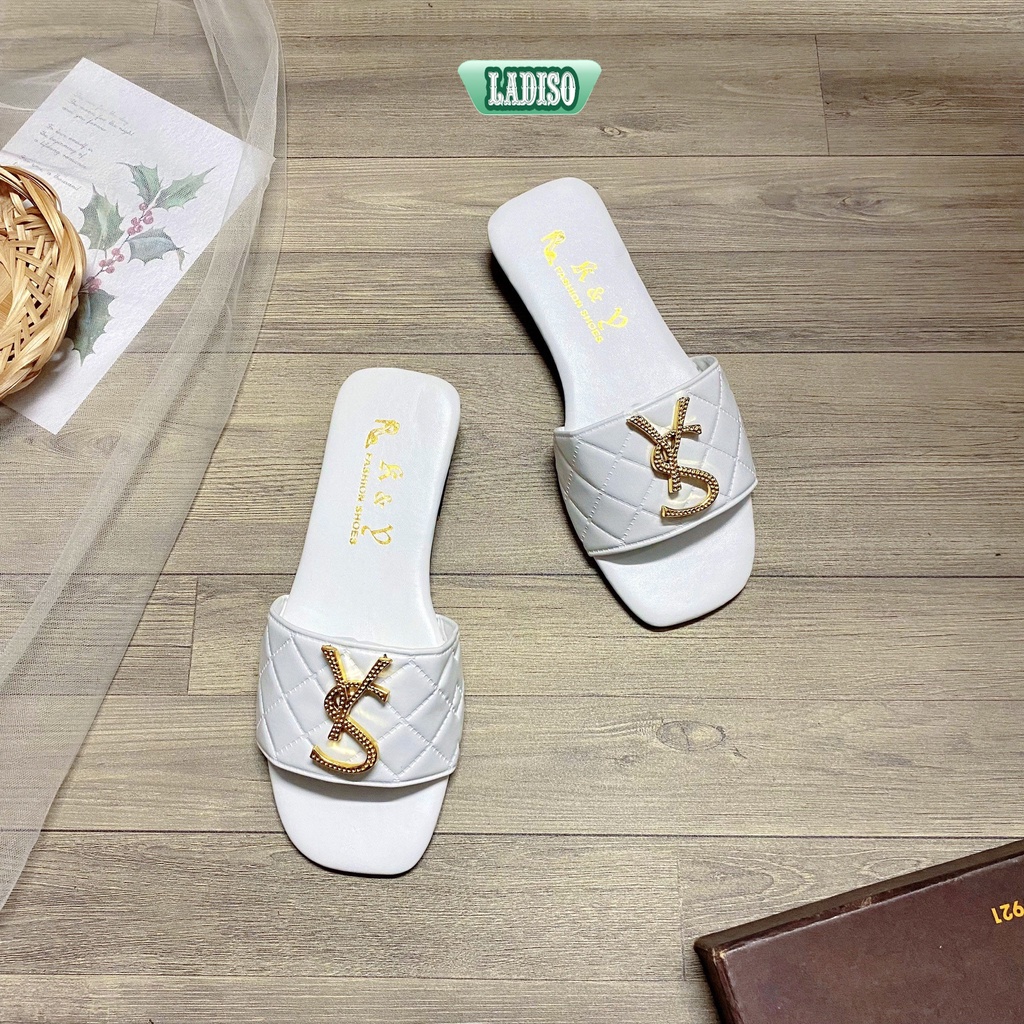 Dép quai ngang nữ thời trang họa tiết chữ phối đá siêu đẹp LADISO- TT439