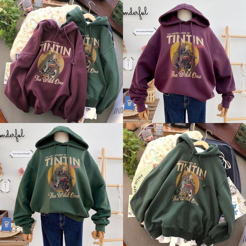 Áo Hoodie in hình xì tin form rộng freesize
