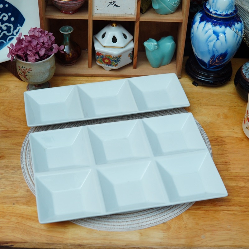 Đĩa/Khay Sứ Trắng Nhiều Ngăn Phục Vụ Buffet - Gốm Sứ Nhật Bản