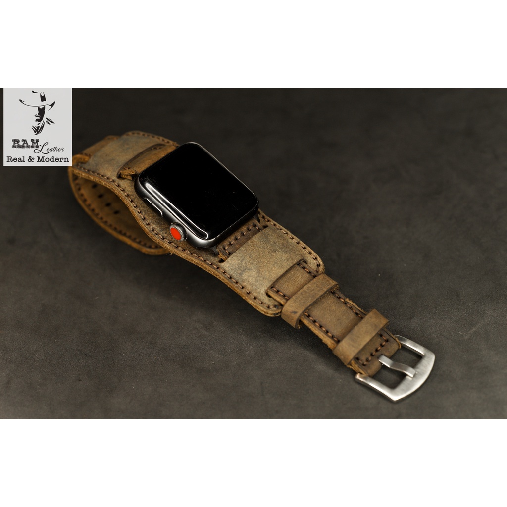 Dây Apple Watch , iWatch , iphone Watch da bò kèm tấm đệm chống mồ hôi RAM Leather bundstrap b2