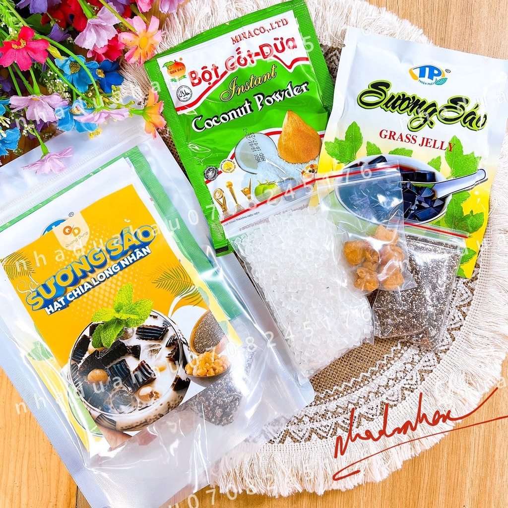 Một set nguyên liệu nấu chè dưỡng nhan/ chè bưởi/ sâm bổ lượng/ sương sa hột lựu/ milo dầm gói 408g