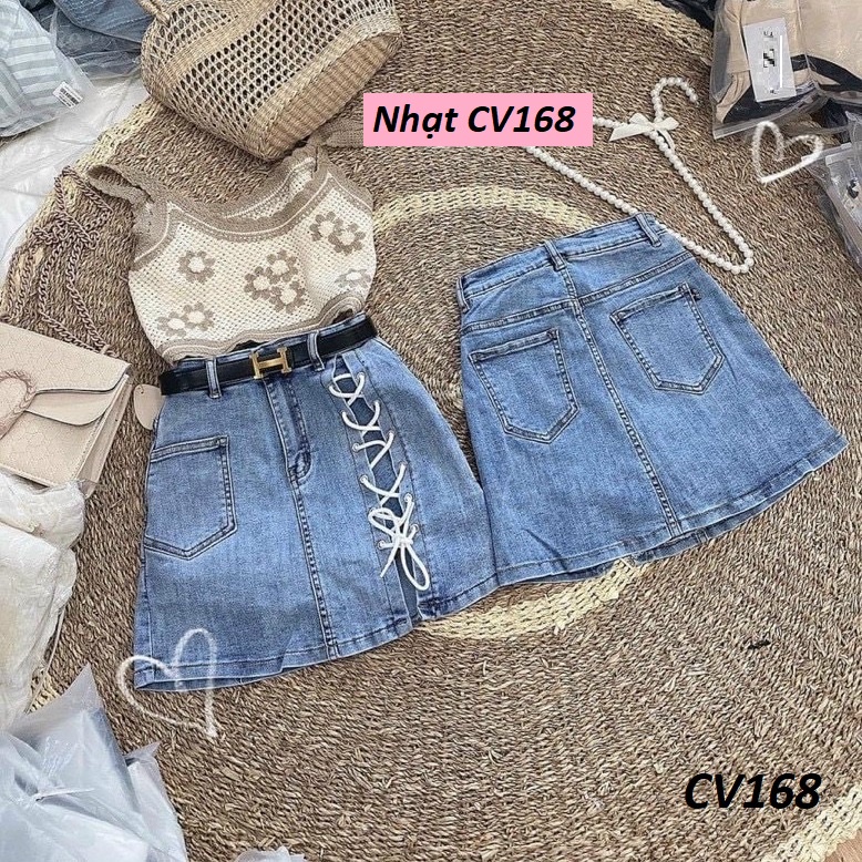 Chân váy jeans đan dây co giãn có lót quần CV168