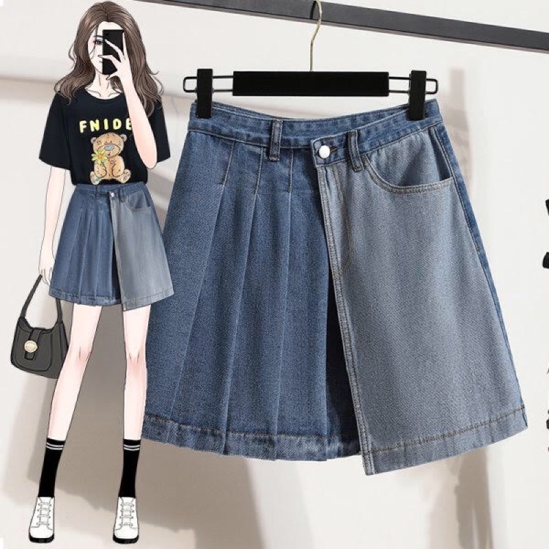 chân váy jean big size xếp li đắp chéo size lớn 60-90kg