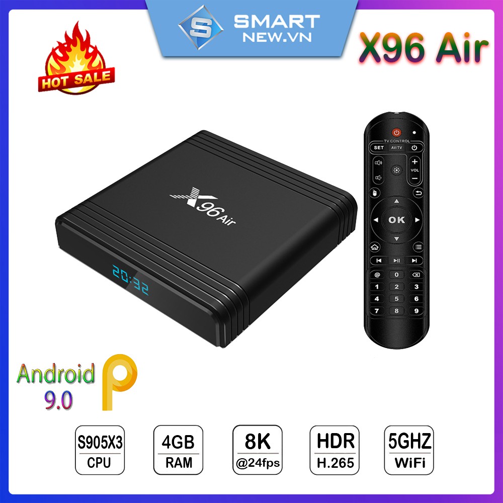 [Mã SKAMPUSHA8 giảm 8% đơn 300K] Android tv box X96 Air - Ram 4Gb - Bộ nhớ 32GB - Hệ điều hành Android 9.0