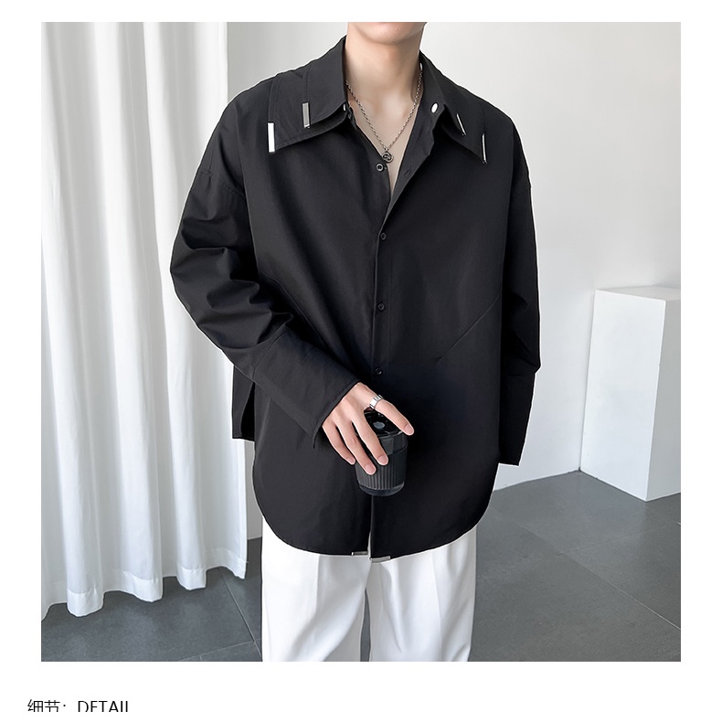 Áo Sơ Mi Nam Dài Tay Hai Lớp Cổ Rời Trang Trí Kim Loại Trang Trí Xây Dựng Tóc Mùa Xuân Thu