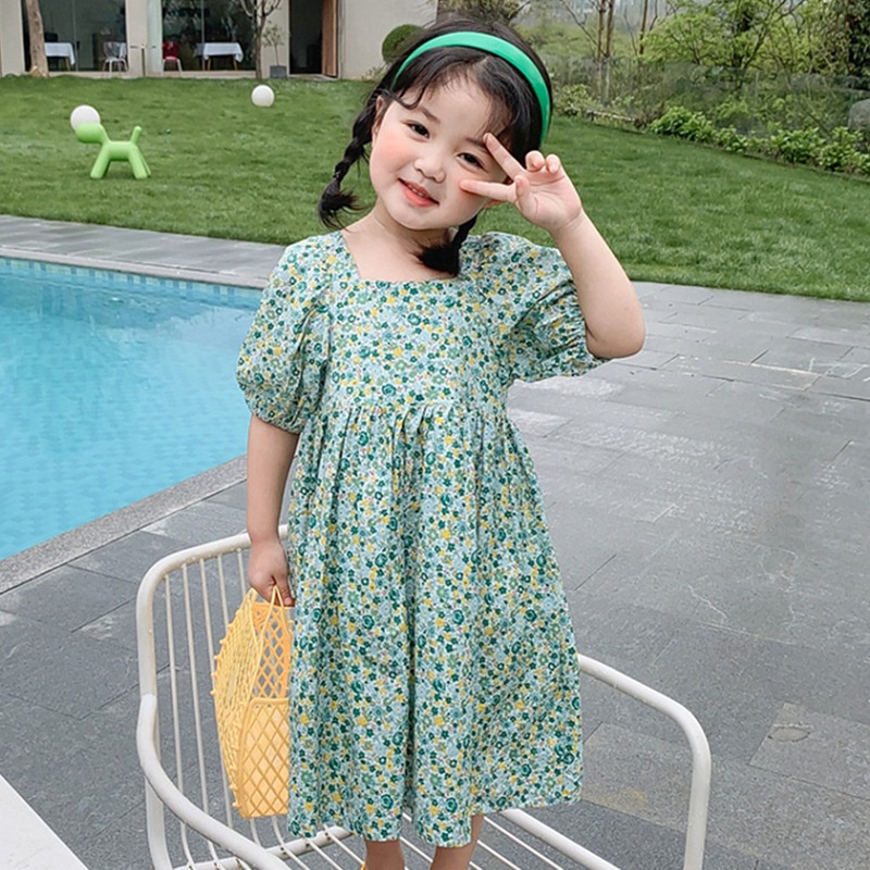 Đầm Công Chúa Tay Ngắn Hở Lưng In Hoa Dễ Thương Cho Bé Gái