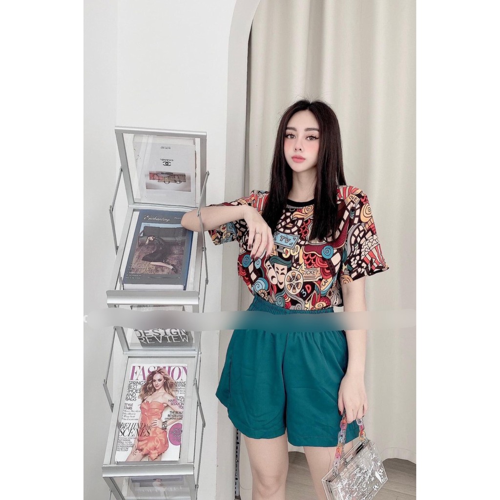 SET BỘ ÁO HỌA TIẾT KÈM QUẦN SOOC ẢNH VÀ VIDEO QUAY THẬT