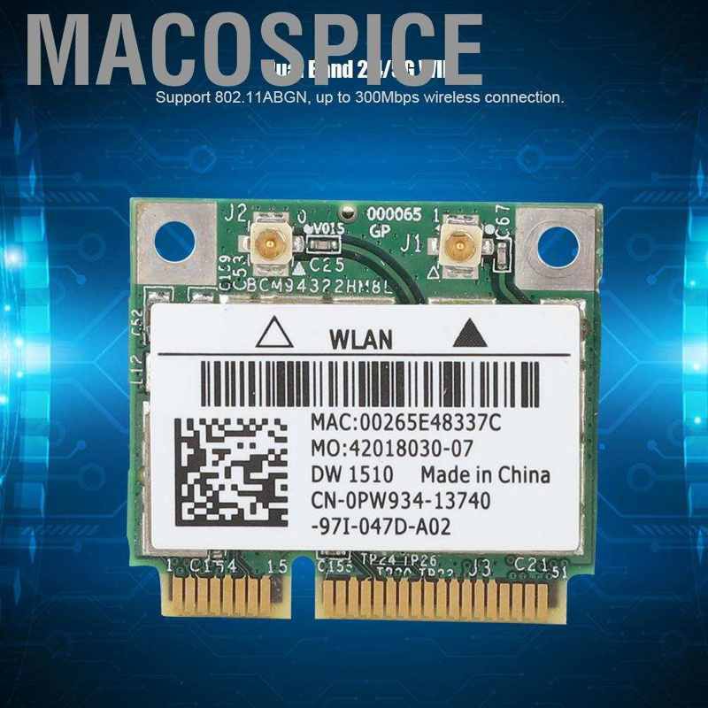 Macospice For DELL DW1510 Wireless WLAN Half-Mini PCI-E WIFI Card BCM94322HM8L 2.4G/5G GS