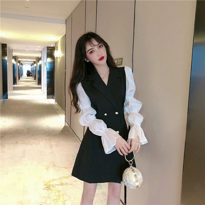 Đầm vest ullzang thanh lịch tay loe