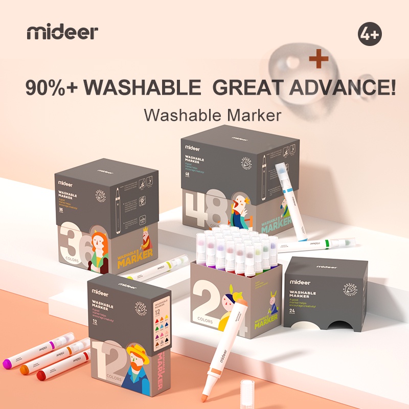 Bút Lông Mỹ Thuật Cho Bé Tập Tô Màu Và Vẽ Dễ Tẩy - An Toàn Cho Bé - Thân To Dễ Cầm  Mideer New Washable Marker