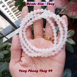 Vòng Tay Phong Thủy 108 Hạt, Vòng Đá 108 Hạt màu Trắng mệnh Kim, Mệnh Thủy