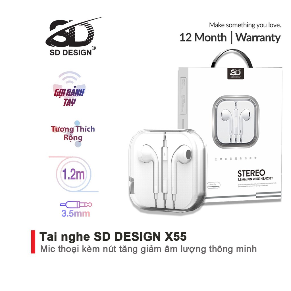 Tai nghe nhét tai SD DESIGN X55 và H6 chính hãng tương thích các dòng điện thoại jack 3.5mm bảo hành Chính Hãng 1 đổi 1 thumbnail